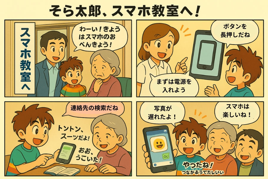 古河市のスマホ教室でQRコードを学ぶ様子